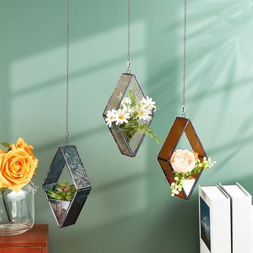 Yaomiao 3 Pcs Hanging Glass Planter, Glass Hanging Terrarium, Vivid Color