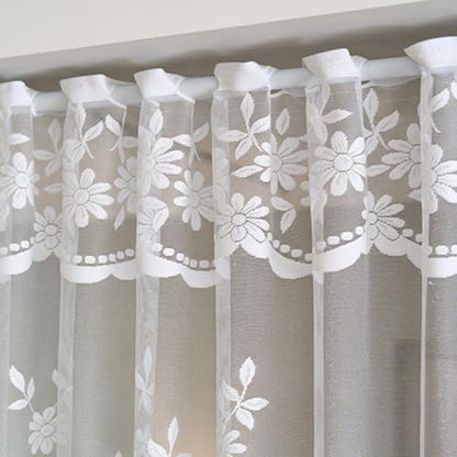 2pcs White Lace Arched Sheer Curtain for Doorway Kitchen Window - size: 63"W x 39"L (Pack of 2)
