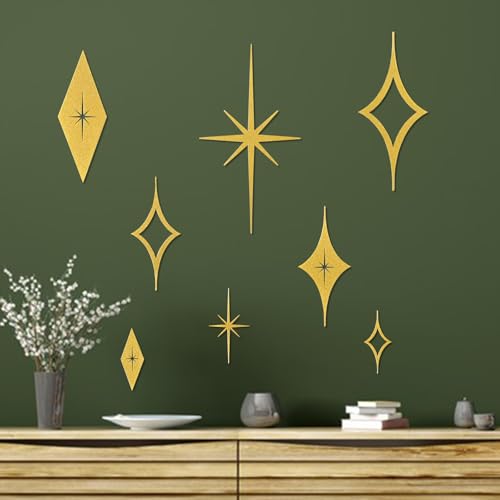 Bnesi 8Pcs Gold Metal Star Wall Decor, Mid Century Modern Wall Decor Set - color: Gold