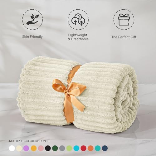 BEDELITE Ribbed Jacquard Beige Fleece Throw Blanket for Couch, 50x60 Inch - color: Beige, size: Throw(50"x60")