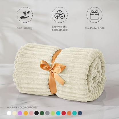 BEDELITE 3D Ribbed Jacquard Beige Fleece Twin Blanket for Couch, 60x80 Inch - color: Beige, size: Twin(60"x80")