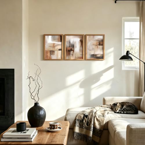 LYYGLYY 3Pcs Wood Framed Abstract Brown Canvas Wall Art 12x16 Inches - color: Wood Frame Abstract Brown, size: 12x16 Inches