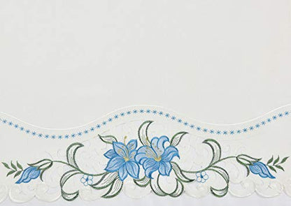 GOHD Lily Fragrance 3pcs Colorful Embroidery Kitchen Cafe Curtain Set.Blue - color: Blue