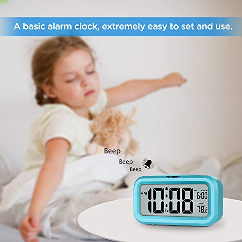 Peakeep Night Light Digital Alarm Clock Battery Operated Indoor Temperature - color: Blue