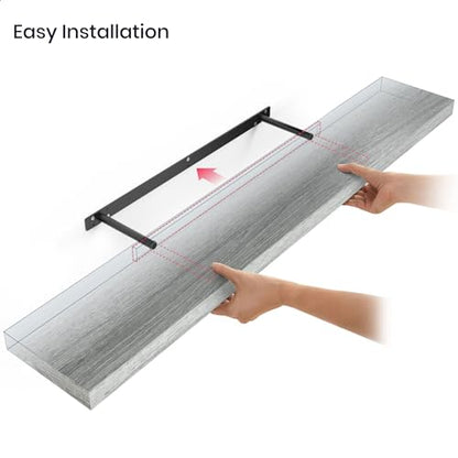 Ballucci Floating Shelf, 48" Wood Wall Shelf with Invisible Brackets for Bathroom, Living Room, Bedroom, Kitchen, Nursery, 8" Deep, Rustic Gray - color: Grey, size: 47.2 inches