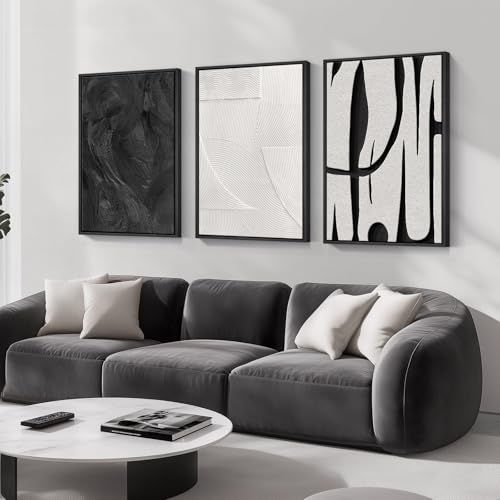 Large Framed Black and White Abstract Wall Art for Living Room Set of 3 - color: Black and White Dialogue, size: 20" W x 30" H x 3Pcs
