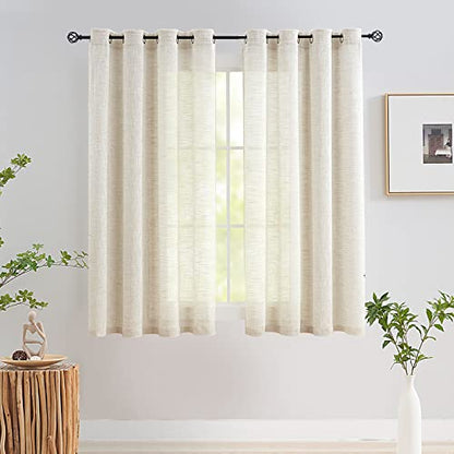 Linen Textured Semi Sheer Curtains 45inch Natural Beige Rustic Farmhouse 2 - color: Natural - Grommet Top, size: 52"W x 45"L (Pack of 2)