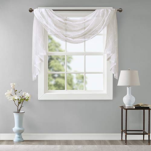 Madison Park Sheer Curtain Scarf for Kitchen, 1 Panels 50x144 White - color: White, size: 50"W x 144"L (Pack of 1)