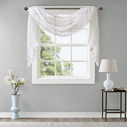 Madison Park Sheer Curtain Scarf for Kitchen, 1 Panels 50x144 White - color: White, size: 50"W x 144"L (Pack of 1)