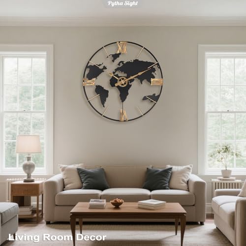 Pytha Sight 30 Inch Large Extra Giant Oversized Roman World Map Wall Clock - color: Black Roman, size: 30 inch