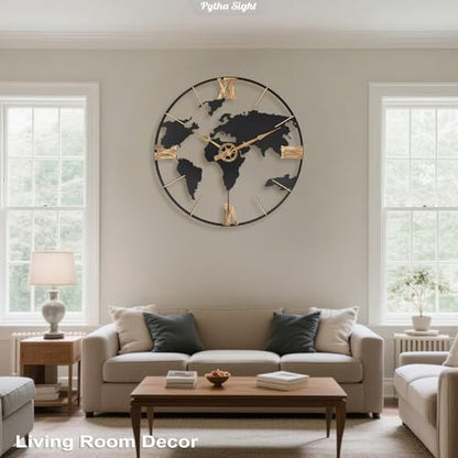 Pytha Sight 30 Inch Large Extra Giant Oversized Roman World Map Wall Clock - color: Black Roman, size: 30 inch