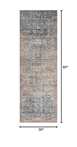 Loloi Chris Loves Julia Jules Denim / Spice 2'-6" x 7'-6" Runner Rug - color: Denim / Spice, size: 2'6" x 7'6" (Rectangular)