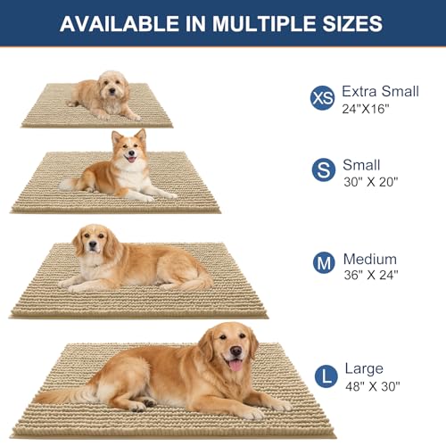 OLANLY Dog Door Mat for Muddy Paws 24x16, Extra Absorbent Chenille Mud Mat - color: Beige, size: 24" X 16"
