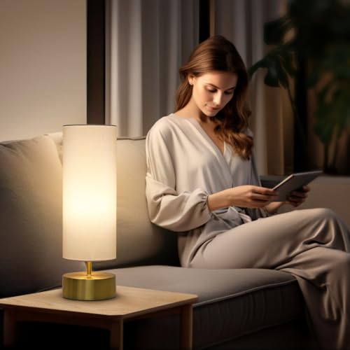 3-Way Dimmable Table Lamp, Touch Control Gold Bedside Lamp with White Shade - color: White Shade with Gold Base