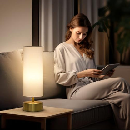 3-Way Dimmable Table Lamp, Touch Control Gold Bedside Lamp with White Shade - color: White Shade with Gold Base
