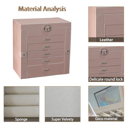 BOOVO Large Jewelry Box for Women 6 Layer - color: Rose Gold, size: 6 Layer