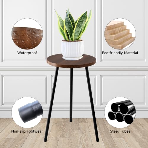 Lawn Social Tall Plant Stand Indoor, 20" Wood Metal Pedestal, Walnut - color: Walnut