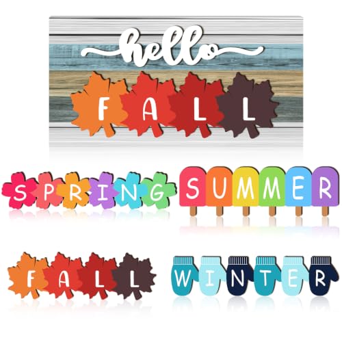 Roowest 5 Pcs Hello Fall Interchangeable Seasonal Sign Decor, Retro - style: Retro