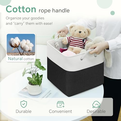 FinishingBo 11 inch Cube Storage Bin with Handles 6 Pack - color: White/ Black-6 Pack