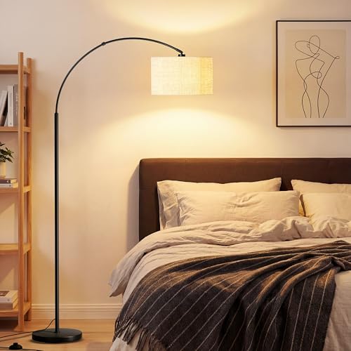 marctronic Arc Floor Lamp for Living Room, 71" Arched Standing Lamp for Bedroom, Beige Fabric Shade, 350° Rotating Head, 3000K-6000K Adjustable Color Temperature, Foot Switch, E26 LED Bulb Included