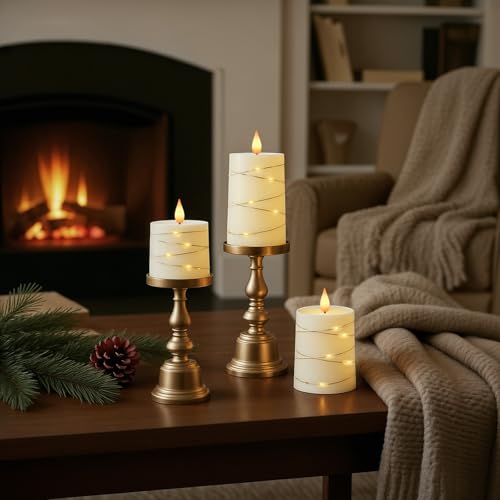 Raycare Ivory Flameless LED Pillar Candles Battery Operated Remote Timer - color: 3pcs-Ivory