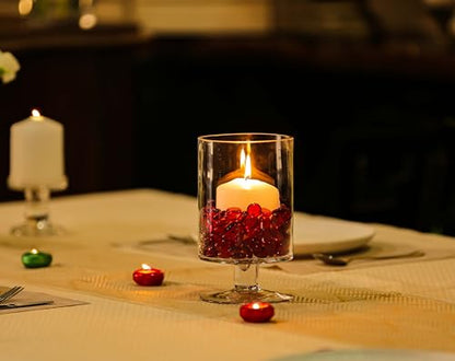 CYS EXCEL Glass Hurricane Pillar Candle Holder (H:8" W:4.75") | Multiple Size Choices Short Stem Candle Centerpieces | Stemmed Glass Cylinder Candle Vase - size: H-8" W-4.75"
