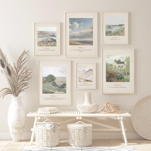 Christian Scripture Wall Art Set of 6 Bible Verse Canvas Wall Decor Psalm 23 Wall Art Religious Pictures Vintage Prints Christian Artwork Bible Verse Poster for Living Room Bedroom 8x10 Inch Unframed - color: Bible Verse Canvas Wall Art, size: 10"L x 8"W