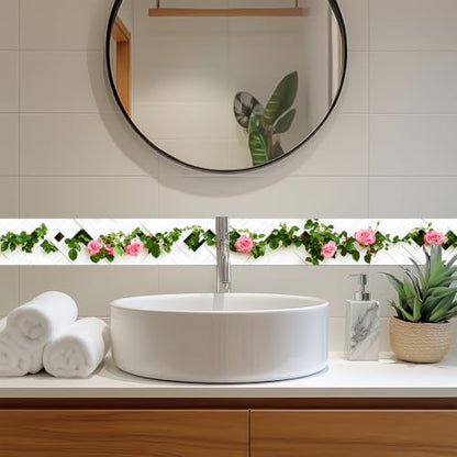 HOMETITUTE Peel and Stick Wallpaper Border 4x196in Rose Vine Pattern - color: Rose Vine