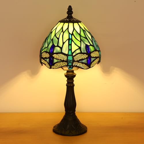 Small Tiffany Lamp 3 Color Temperature Blue Dragonfly Stained Glass Table Lamps 7X7X14 Inch Bedside Nightstand Night Light Desk Office Light for Living Room Bedroom W/LED E12 Bulb - color: Blue Dragonfly 7X7X14Inch