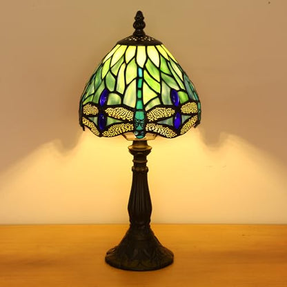 Small Tiffany Lamp 3 Color Temperature Blue Dragonfly Stained Glass Table Lamps 7X7X14 Inch Bedside Nightstand Night Light Desk Office Light for Living Room Bedroom W/LED E12 Bulb - color: Blue Dragonfly 7X7X14Inch