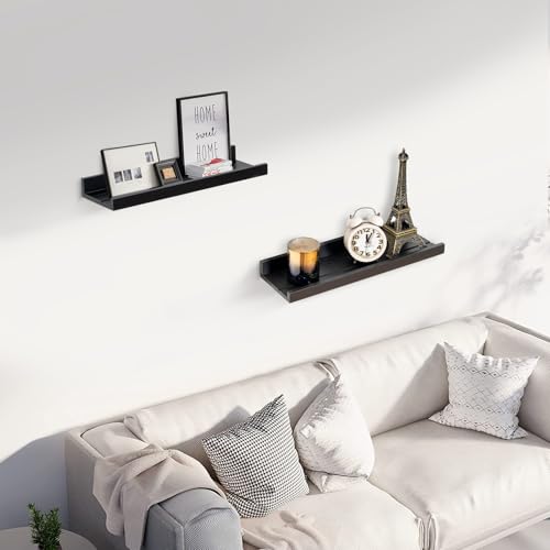 Muzilife 16" Wood Floating Shelves Wall Shelf with Lip, 2Pcs, Black - color: Black, size: 16"