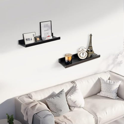 Muzilife 16" Wood Floating Shelves Wall Shelf with Lip, 2Pcs, Black - color: Black, size: 16"