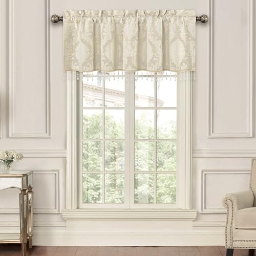 Loom and Mill Elegant Damask Valances for Windows, Apricot Beige, 54"x18" - color: Alps-apricot Beige