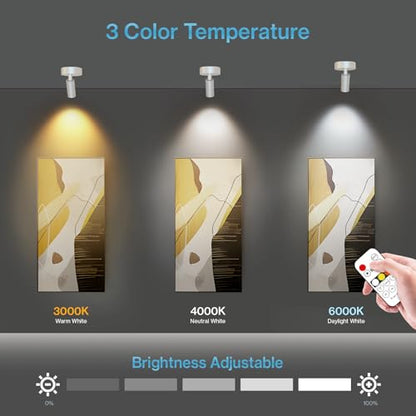 Olafus 2 Pack LED Wireless Spotlight Indoor with Timer/Remote, White - color: White