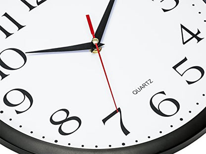 Bernhard Products Black Wall Clock Silent Non Ticking 12 Inch Quality Quartz Battery Operated Round Easy to Read Home/Office/Kitchen/Classroom/School Clocks - size: 12 Inch