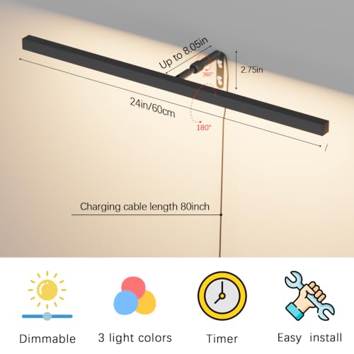 24" LED Picture Light Plug in, 9W Black Art Light - color: Black, size: 24 inch