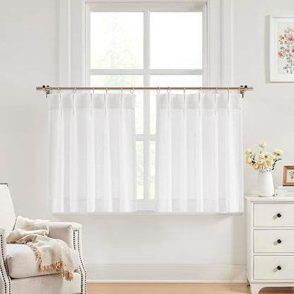 Vision Home White Pinch Pleated Tier Curtains 30 inch - color: White/Pinch, size: 25"W x 30"L (Pack of 2)