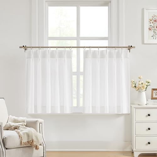 Vision Home White Pinch Pleated Tier Curtains 30 inch - color: White/Pinch, size: 25"W x 30"L (Pack of 2)