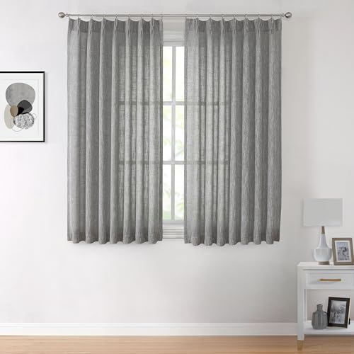 Vision Home Pinch Pleated Gray Semi Sheer Curtains Textured Light Filtering Window Curtains 63 inch for Living Room Bedroom Rayon Blended Charcoal Grey Pinch Pleat Drapes with Hooks 2 Panels 40"Wx63"L - color: Charcoal Grey/Pinch, size: 40"W x 63"L (Pack