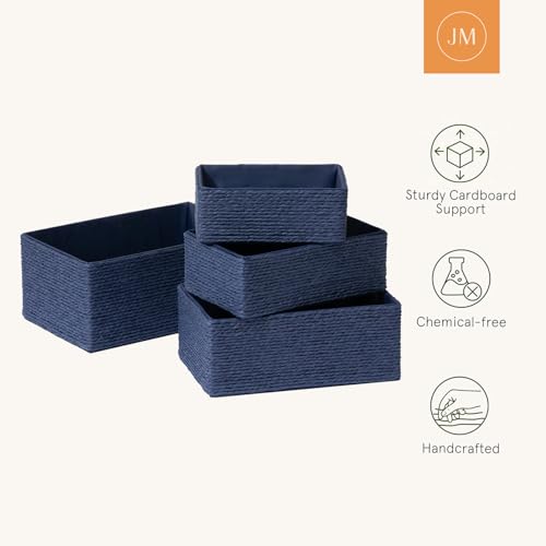 LA JOLIE MUSE Bathroom Basket Organizers, Paper Rope Storage, Blue 4 Pack - color: Navy Blue