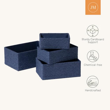 LA JOLIE MUSE Bathroom Basket Organizers, Paper Rope Storage, Blue 4 Pack - color: Navy Blue