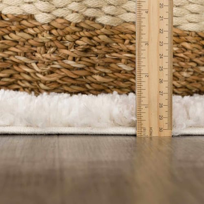 Hauteloom Winnebago Living Room, Bedroom Area Rug - Bohemian, Transitional - Plush Pile - Light Beige, Cream - 4'3" x 5'7" - color: Light Beige, Cream / Galaxy Shag, size: 4'3" x 5'7" (Rectangular)