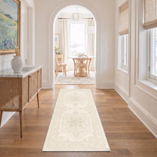 GENIMO 2X5 Washable Runner Rug for Kitchen, Boho Medallion Non Slip - color: Dusty Ivory, size: 2' x 5' (Rectangular)