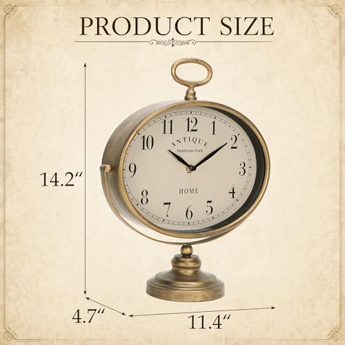 NIKKY HOME Mantel Clock, Gold Vintage Table Clock Silent-Non-Ticking