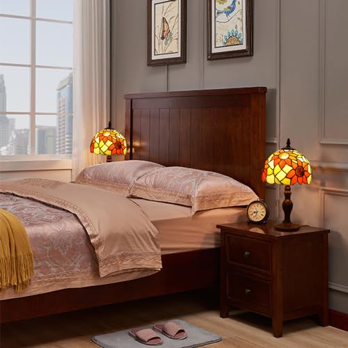 Tiffany Small Table Lamp Sunflower 3-Way Color Temperatures Stained Glass Table Lamps for Living Room Bedroom Bedside Nightstand Night Light Home Office Desk Lamp W/LED Bulb 8X8X15Inch - color: Sunflower