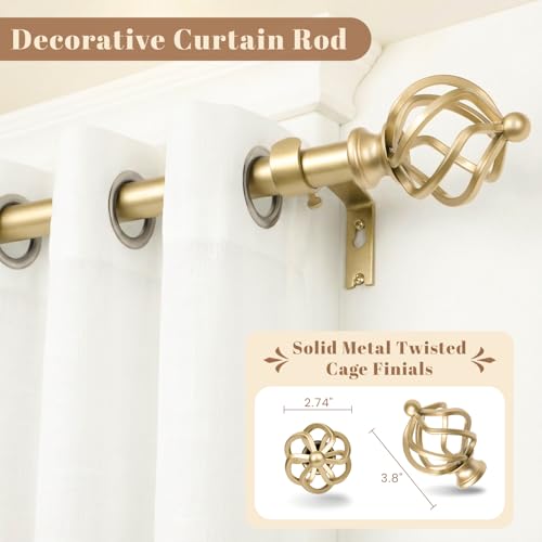 1" Farmhouse Heavy Duty Curtain Rods for Windows,Adjust 66-120",Gold - color: Brass Gold, size: 66-120 Inch & 1 Pack