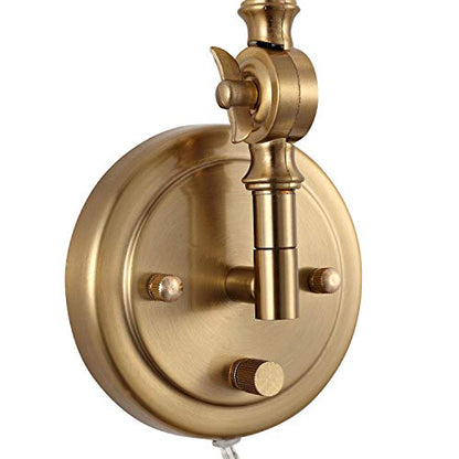 WINGBO Farmhouse Swing Arm Wall Sconce Set of 2, Industrial Adjustable Wall Lamp Light Fixture for Living Room Bedroom Vanity Study Desk Office, Plug in or Hardwired, Brass - color: Brass