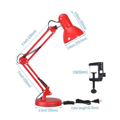 TORCHSTAR Metal Desk Lamp, Adjustable Swing Arm, E26, Red - color: Red, size: 1 Unit