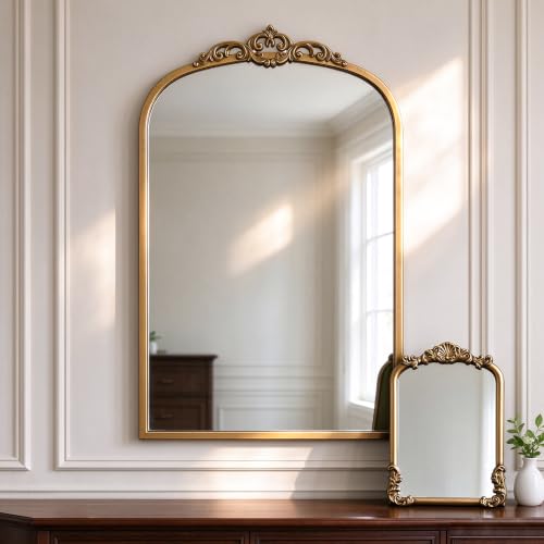 1 Set Vintage Gold 20x30 Arched Antique Baroque Tabletop Wall Mirror - size: 30"L x 20"W