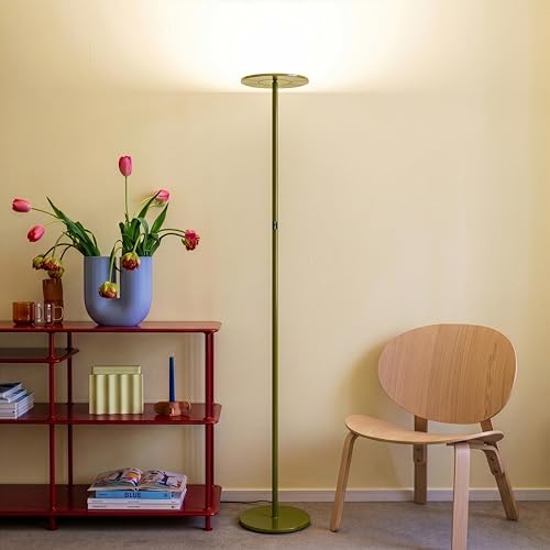 Brightech Sky LED Floor lamp, Torchiere Super Bright Floor Lamp for Living Room Decor & Office - Dimmable, Tall Standing Lamp with Warm Light for Bedroom & Reading - Olive Green - color: Green